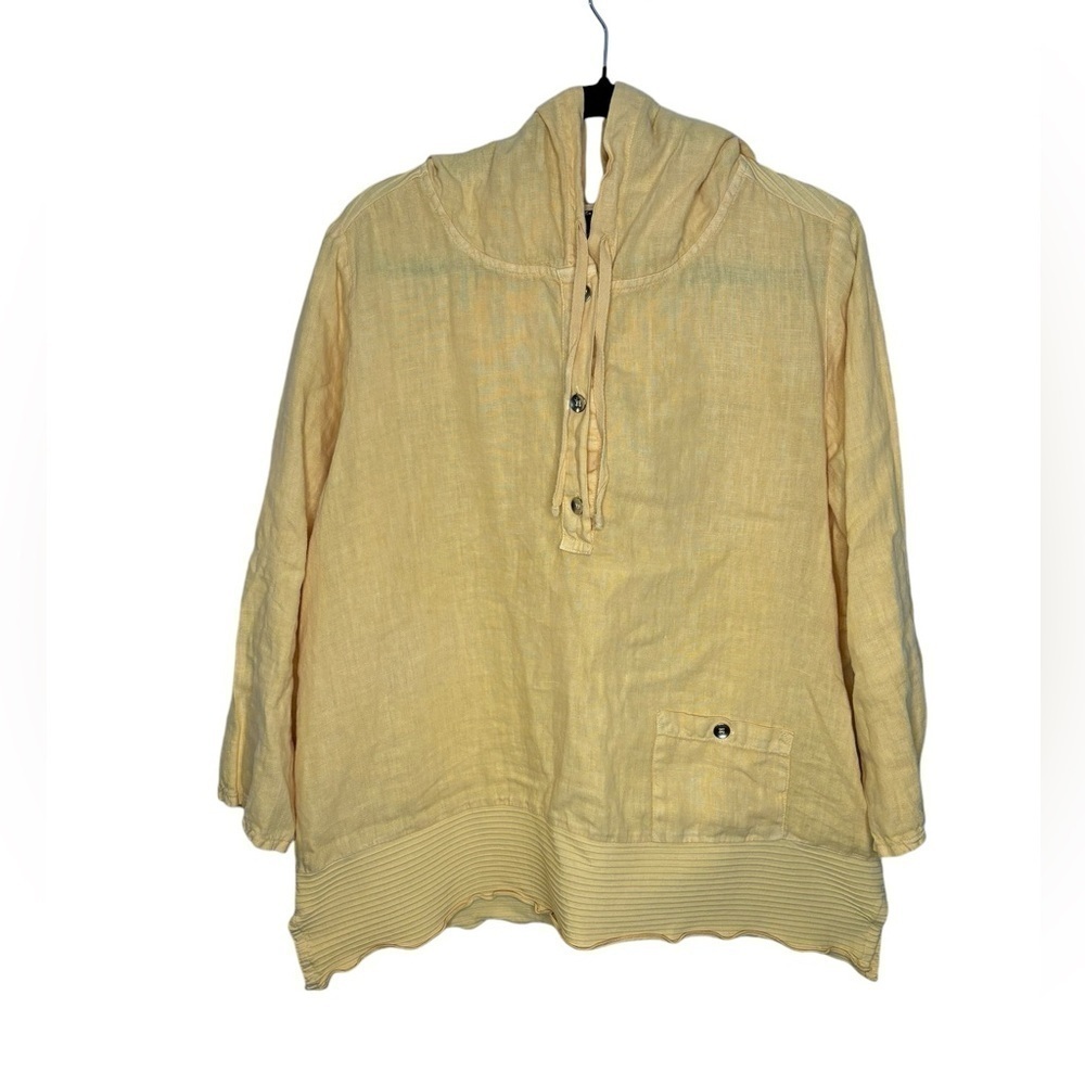 Fenini Yellow Artsy Lagenlook Linen Cotton Button Blouse Size Large